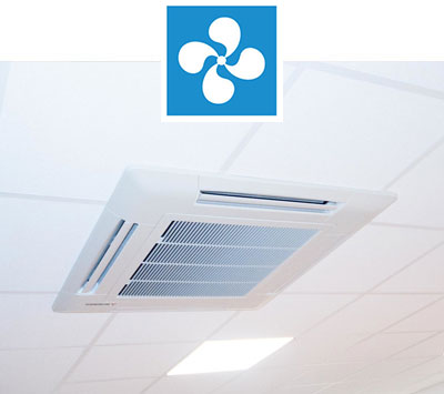 air conditioning and ventilation with blue icon