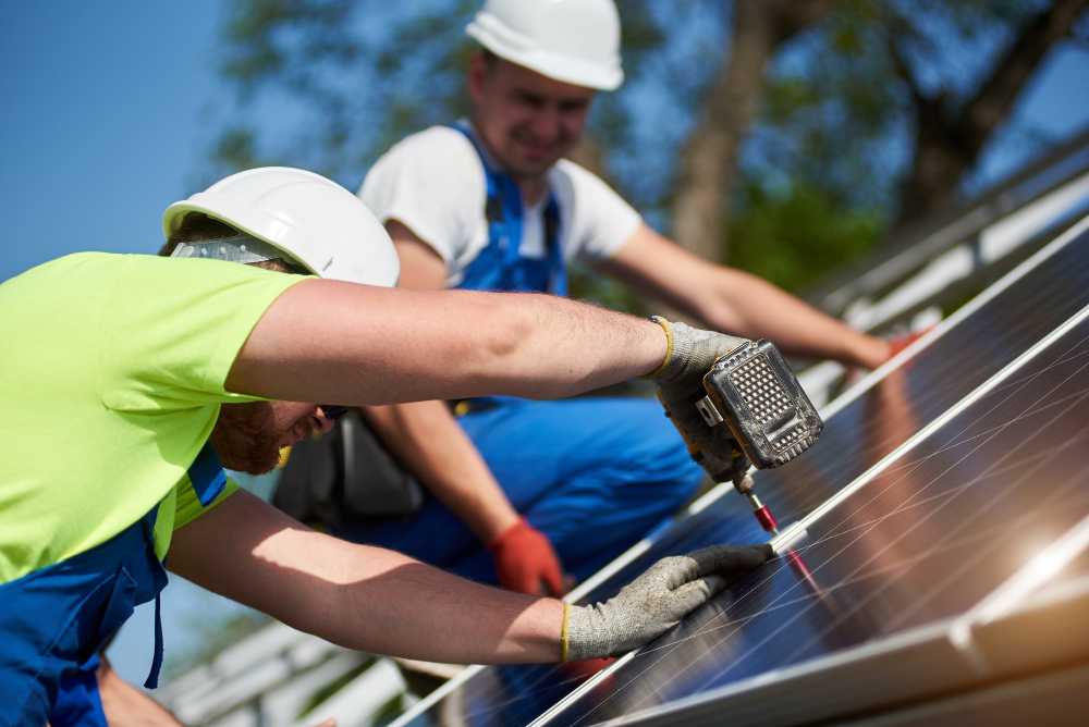 solar panel system installation by 2 workers Renewable energy Exeter