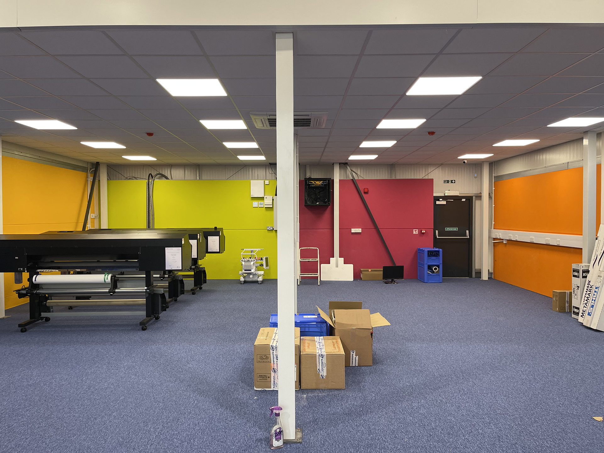 Funky label mezzanine in Taunton 3 Complete Relocation Fitout and Office Mezzanine Floor in Taunton